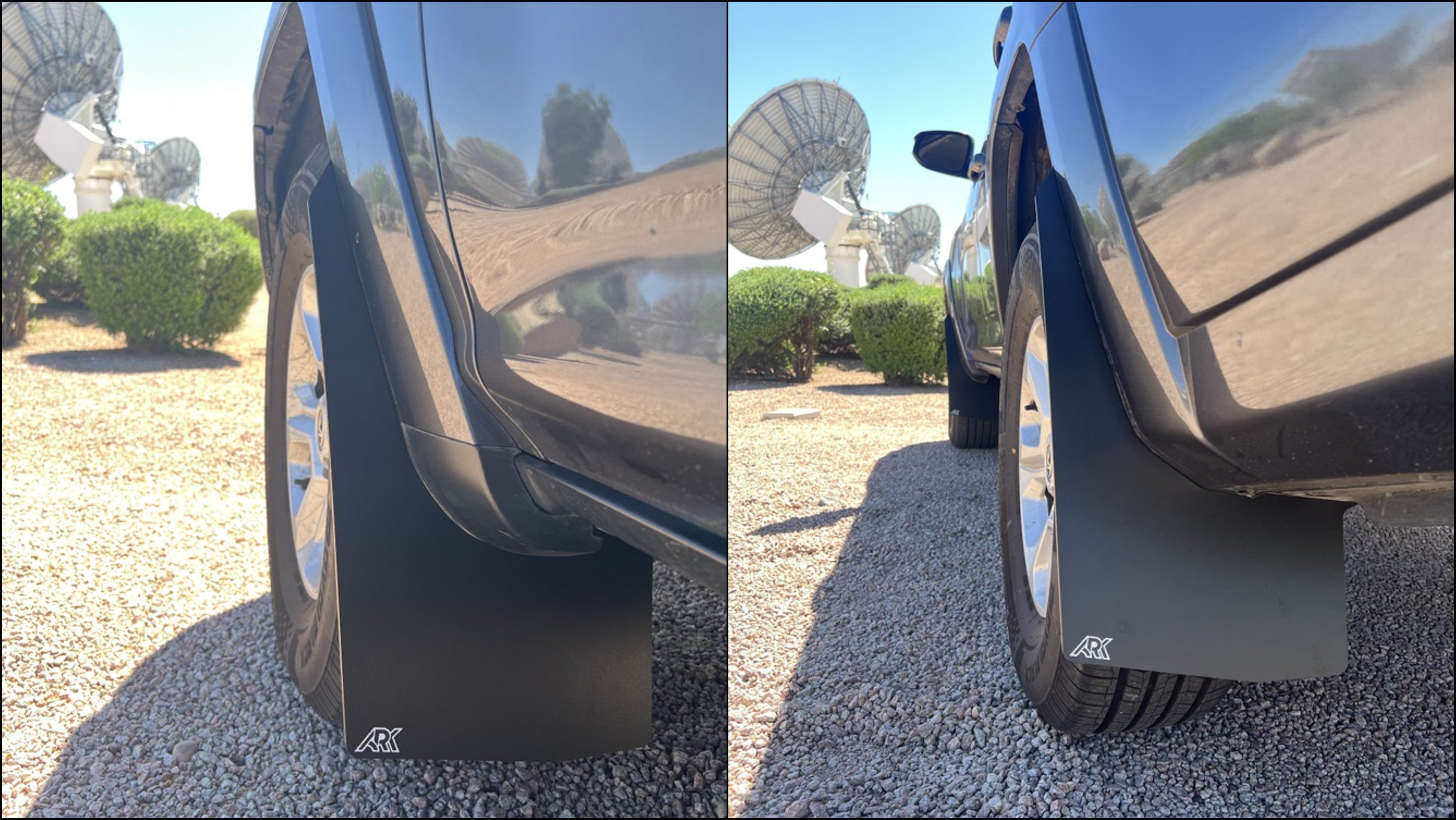 A complete set of black Ark TriXPoly mud flaps for a 2010–2024 Toyota 4Runner, front and rear.