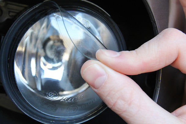 Lamin-X universal protective film applied to a fog light in clear.